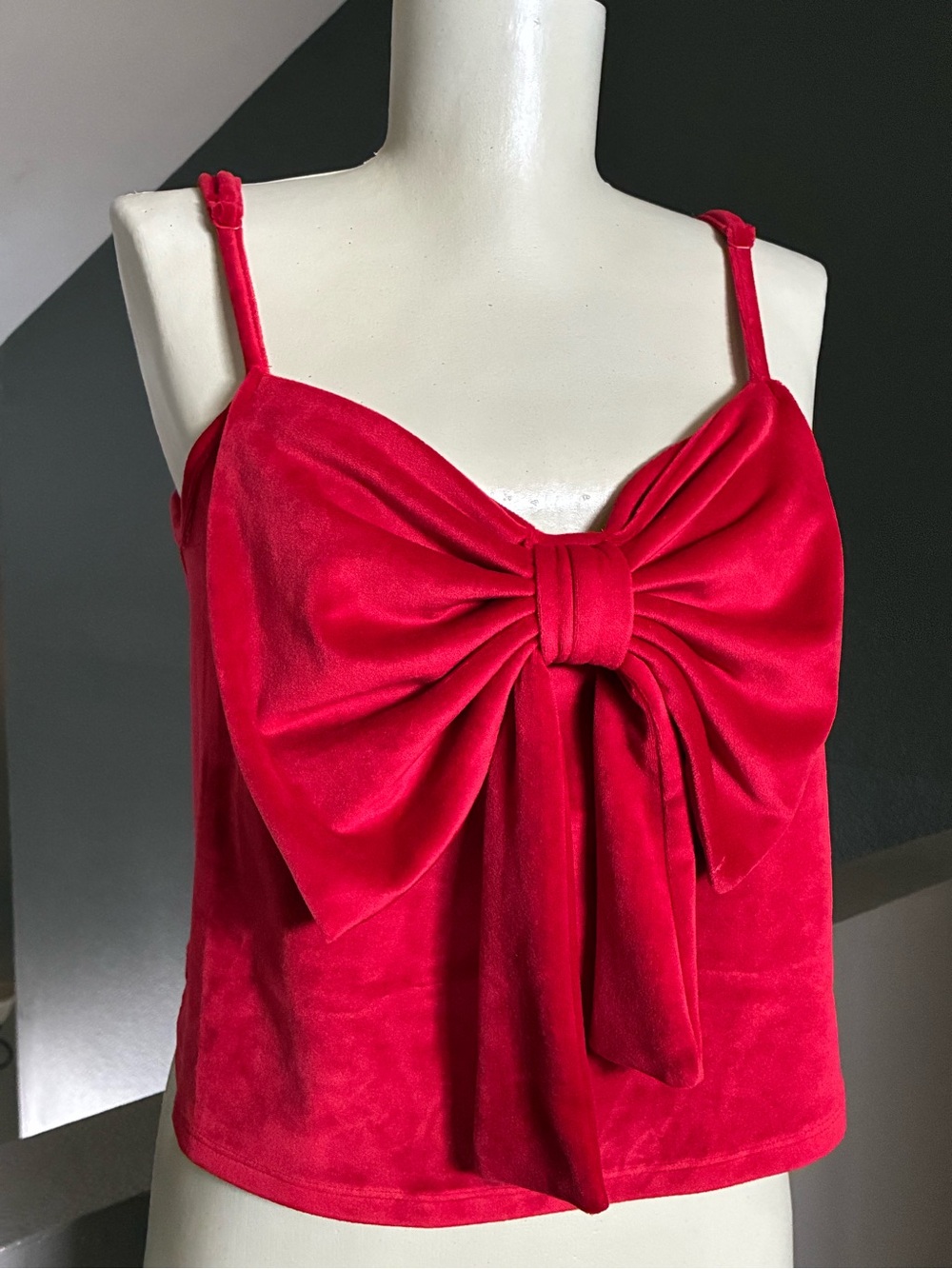 American Eagle Velvet Bow Tank Top Red Holiday Christmas Cami Sleeveless Swing M